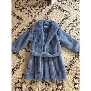 Minky Couture Kids Small Faux Fur Robe Dusty Blue Plush Luxury Bathrobe